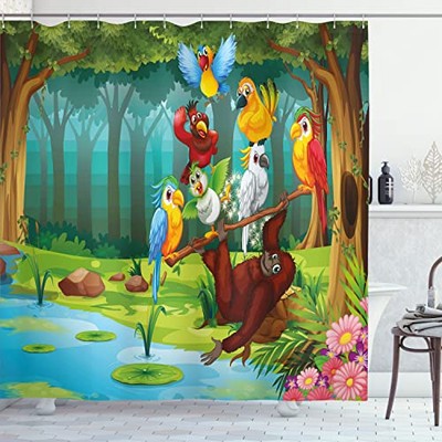  Forest Shower Curtain, Wild Chimpanzee Monkey 69''W x 70''L (Pack of 1) Redbrown