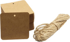 100 Pcs Blank Kraft Paper Gift Tags with String - 2.16 x 2.16 Inch Brown Squa...