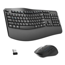 Wireless Keyboard and Mouse Combo,2.4G Full Size Ergonomic Wave Graphite Gray