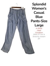 Splendid Blue Wide-Leg Pants | Elastic Waist Drawstring | Size L
