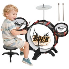 AIYAPLAY Set Batteria per Bambini con Sgabello, Gioco Musicale Età 3-6 Anni Nero