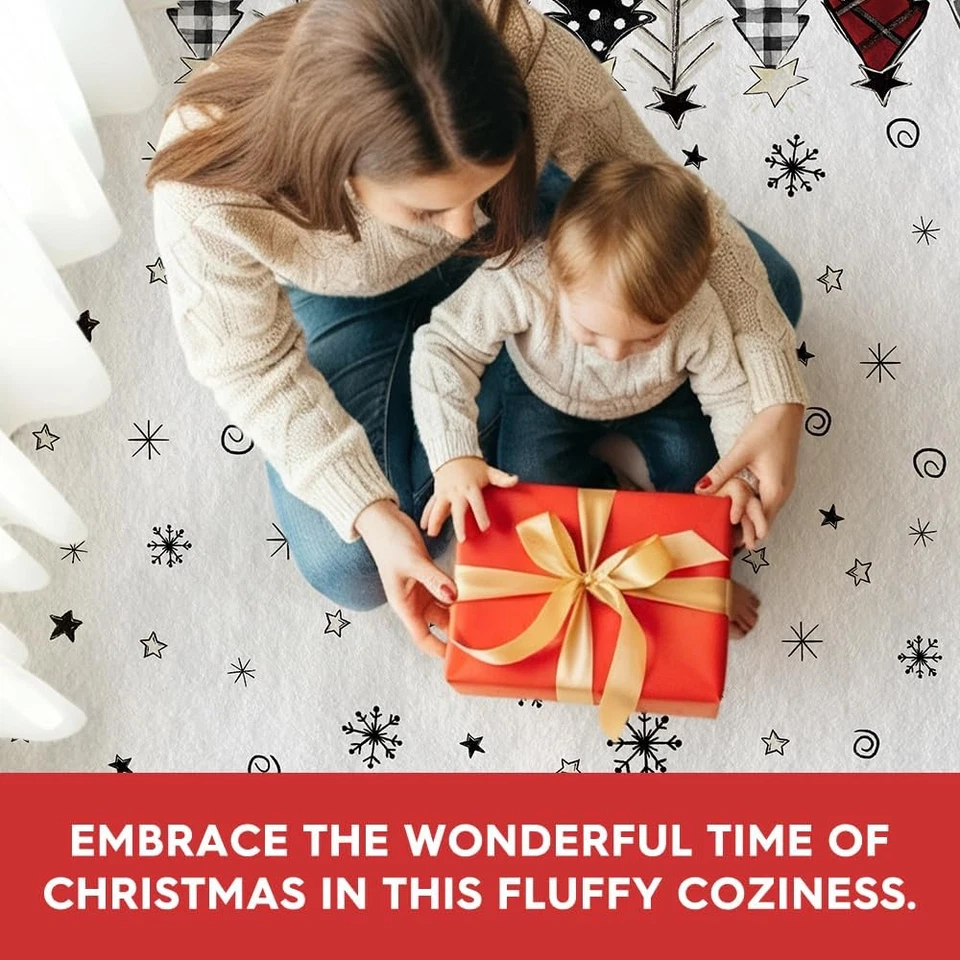 Watercolor Buffalo Plaid Xmas Tree Merry Christmas Area Rug, Winter Home Decor L - Image 4 of 4