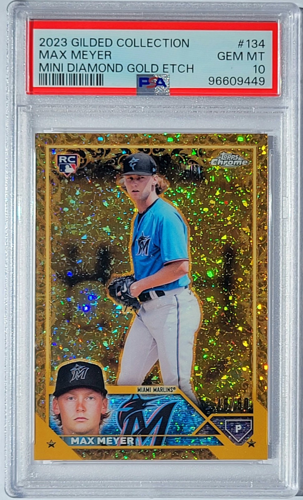 2023 Topps Gilded Mini Diamond Gold Etch  MAX MEYER  RC  #134   PSA 10   48/50