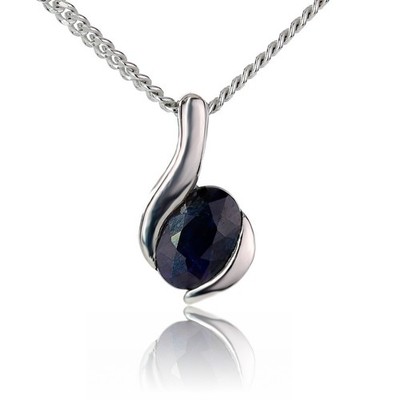 Saphir Halskette Sterlingsilber blau 0,6 ct oval 18'' September Geburtsstein