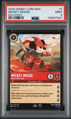 2022 DISNEY LORCANA PROMO D23 EXPO #1 MICKEY MOUSE - BRAVE LITTLE TAILOR PSA 9