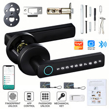 Smart Keyless Entry Door Lock Biometric Fingerprint Tuya Bluetooth Handle Lock