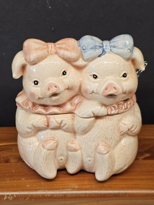 Vintage Sunshine, Taiwan 2 Pigs Honey/jam Jar, Glass Spoon Added