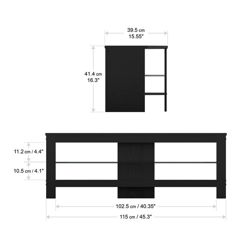 Pemberly Row Wood and Glass TV Stand for most TVs 27" to 55" in Black Oak