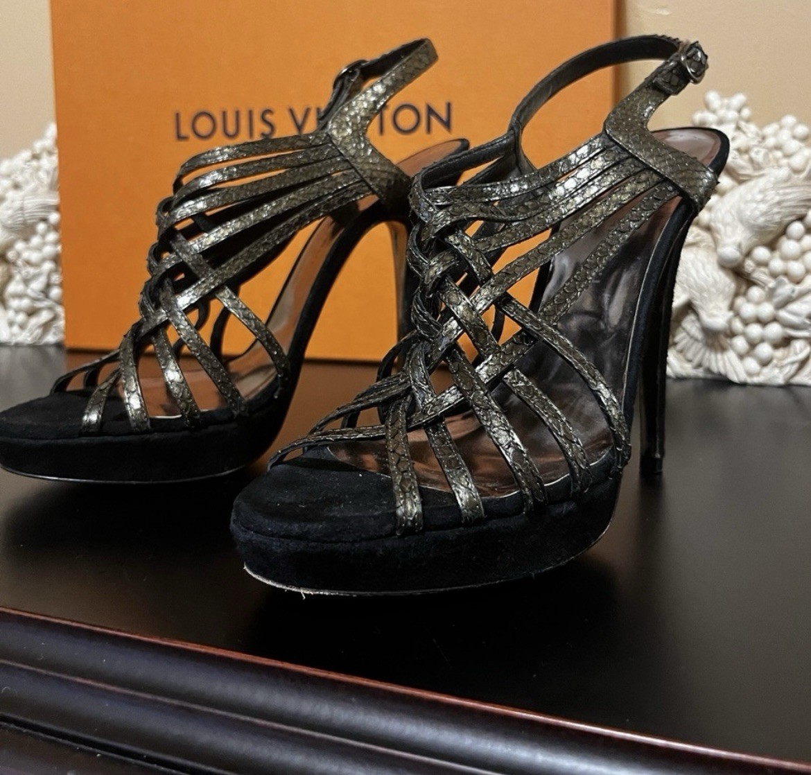 BARBARA BUI Pewter Colored Python Embossed Platfo… - image 2