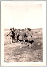 Vtg B W Snapshot Group Soldiers Standing Campfire WW2 Uniform 1944