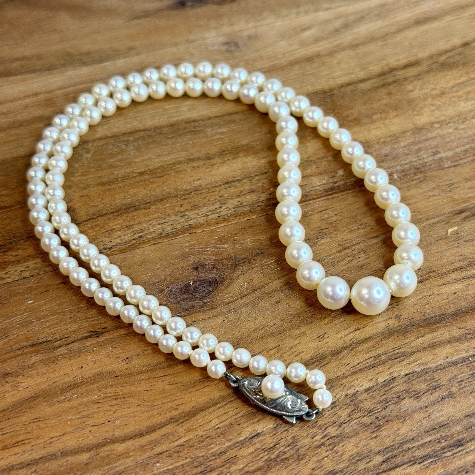 Vintage Akoya Cultured Pearl Necklace | Sterling Silver Clasp | Mint in Original