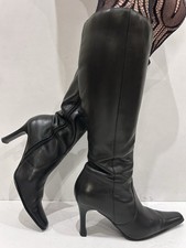 George Black Leather Knee High Pointed Toe Y2K  Boots UK5 EU38