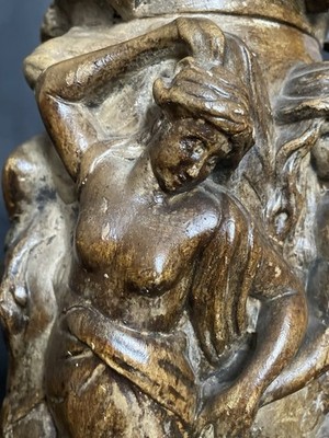 Antikes Bacchus-Relief Weiblicher Akt Nymphe mit Mänaden Satyrn Putti Gips
