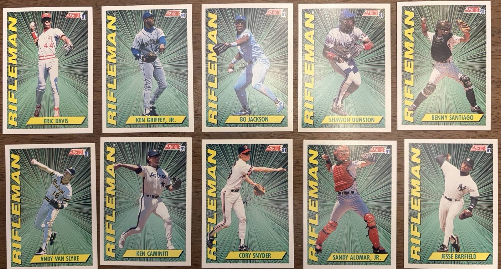 (10) CARD SET =  1991 SCORE “RIFLEMAN” - GRIFFEY, BO JACKSON ++ MORE HOF !