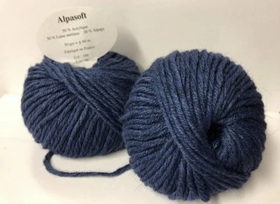 lot De 5 pelotes de laine alpaga Bleu 166 / fabriqué en France - Photo 1/2