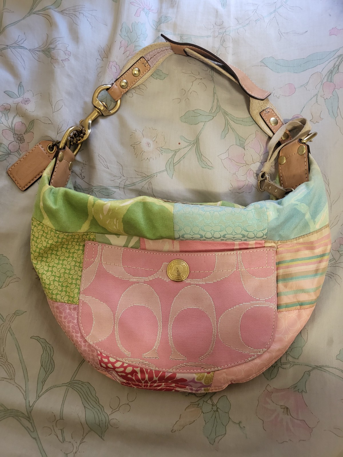 Coach Hampton patchwork hobo shoulder bag gold ha… - image 1