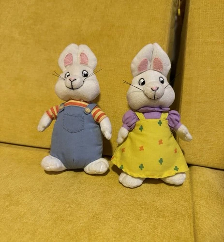 Max & Ruby Ty Beanie Babies 7" Bunny Rabbit Plush Set of 2 Nickelodeon Vintage