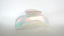 Large clear frosted white spotted iridescent hair claw clip