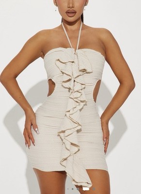 NWT Fashion Nova Allison Textured Mini Dress-Beige Size M