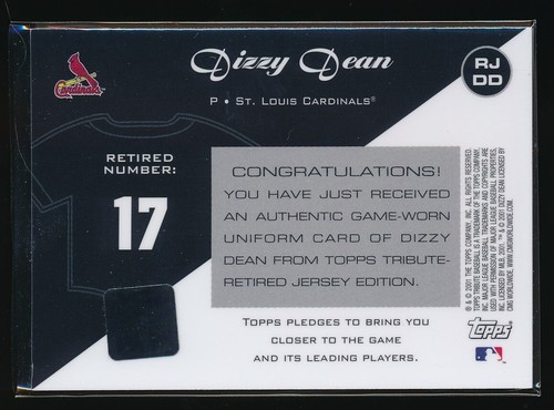 Dizzy Dean 2001 Topps Tribute Retired Numbers Game Used Jersey Listing #2 - Picture 2 of 2