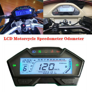 Chrome Analogue Motorcycle Speedometer LCD Odometer Indicator Fuel Lvl Gauge