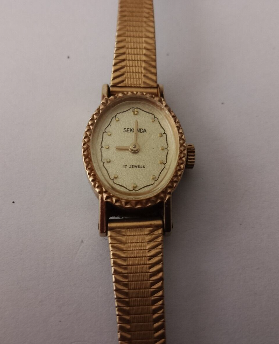 Sekonda Ladies Gold Plated Wrist Watch Manual Wind 17 Jewels