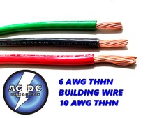 60' EA THHN THWN 6 AWG GAUGE BLACK,  RED + 60 GREEN #10 AWG