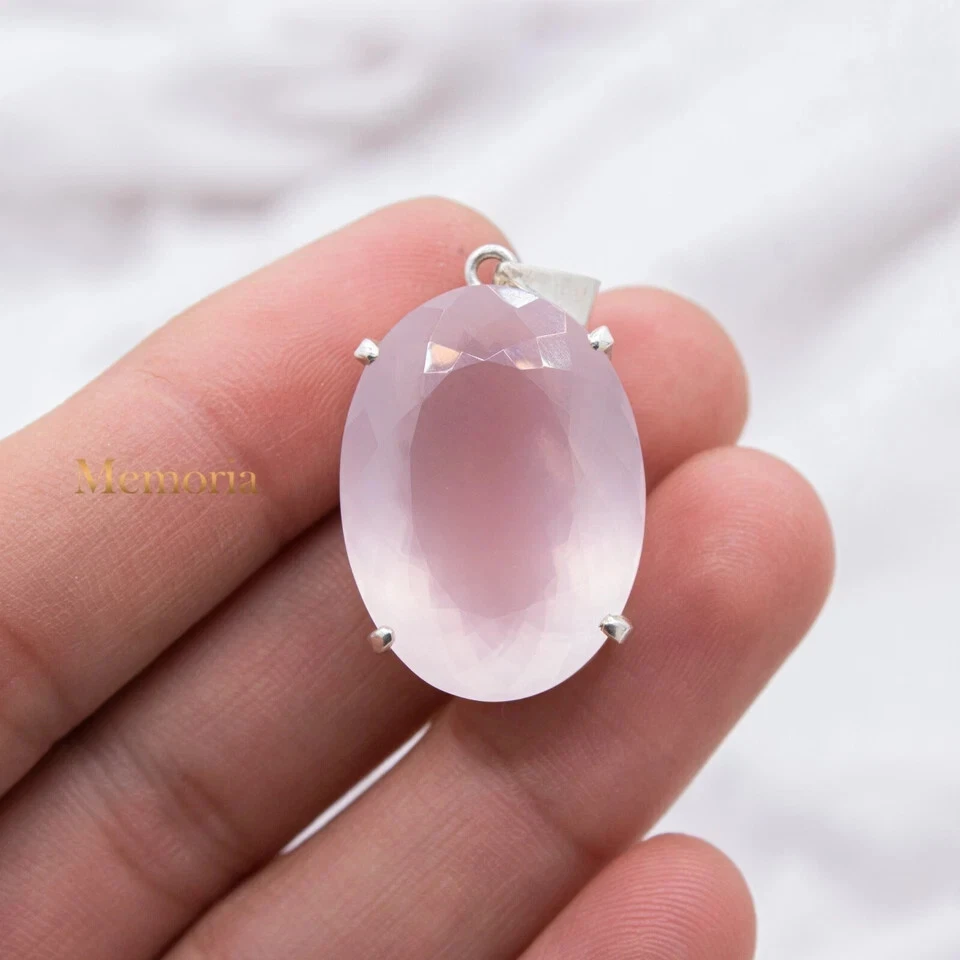 Colgante de cuarzo rosa con piedras preciosas de plata de ley 925 hecho a mano joyería regalo para ella Foto 2 de 4