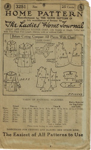 Ladies Home Journal 3251: 1920s Uncut Girls Reefer Coat Sz 8 VTG Sewing Pattern - Picture 3 of 6