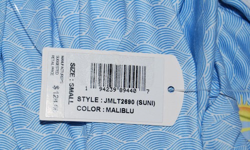 Camicia da sole Johnnie-O uomo Malibu blu stampa onda LS con cappuccio nuova con etichette taglia S - Foto 13 di 14