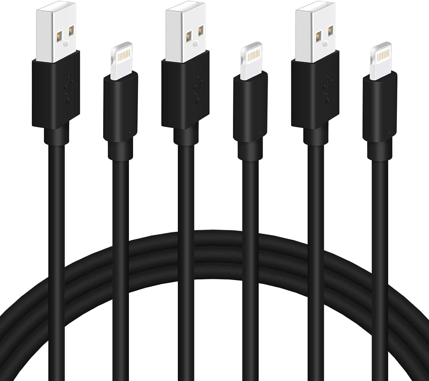 Black Iphone Charger Cable, 3-Pack 3FT Mfi Certified Fast Charging Cord Data ...