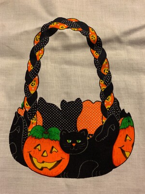 Halloween Fabric Panel Cut N Sew Black Cat JOL Basket Trick or Treat Uncut