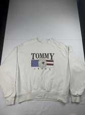 Tommy Hilfiger Jeans Crewneck Sweatshirt Men's Medium White Big Flag Vintage
