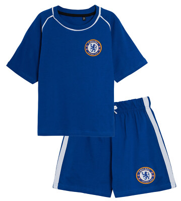 Kinder Chelsea FC kurzer Schlafanzug Jungen Premiership Football Club Set Shorts T-Shirt