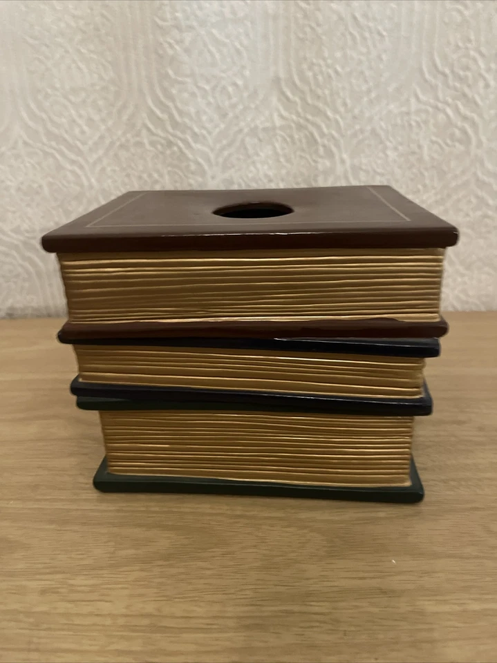 Vintage 1995 Faux STACK OF BOOKS Tissue Box Cover Ceramic Retired Bandwagon Inc - Image 3 of 4