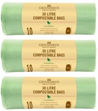 30x Groundsman Compostable Caddy Bin Liners Waste Bags Biodegradable Kitchen 30L