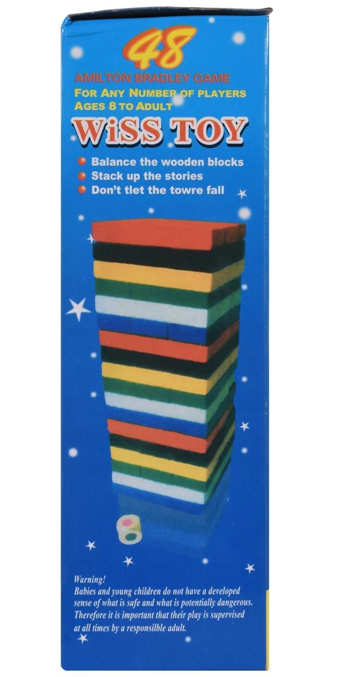 Wooden Tumble Tower Game Blocks Traditional Stacking Family Kids Travel 54Pcs - Image 4 of 4