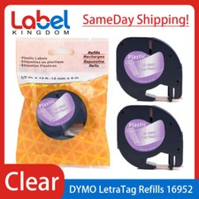 2PK Refills Label 1/2" Black on Clear Tape 16952 for Dymo LetraTag LT-100H