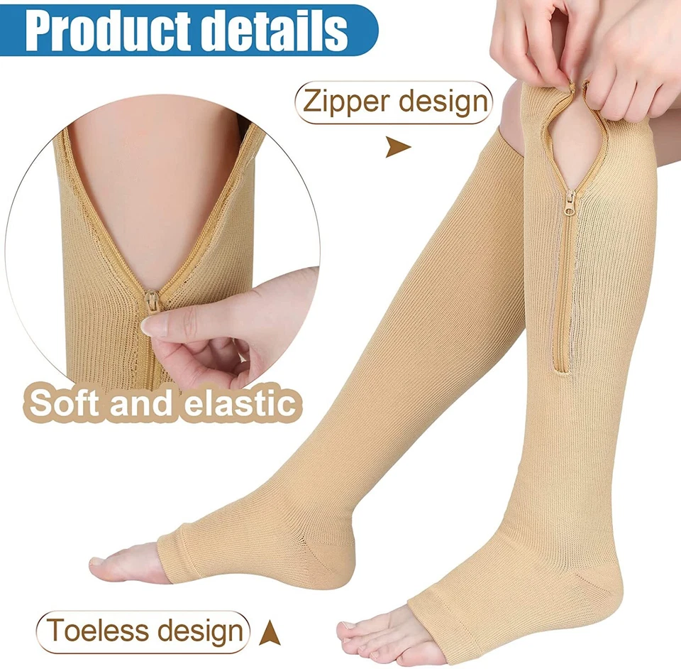Medical Compression Socks for Men  20-30 mmHg Knee High Toeless Pain Relief Foot - Image 2 of 4