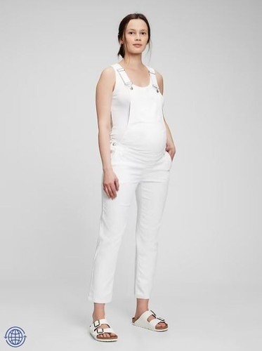 GAP Maternity 90's VIBES White Denim BIBBED OVERALLS Size Medium RETAIL $100
