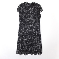 Tahari ASL Pleated Shirt Dress Size 12 Polka Dot Lined Collared Preppy Bohemian