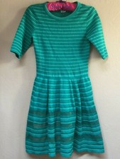 M Missoni Women's Mesh Stripe Elbow Sleeve Fit  Flare Dress Size 6 Green
