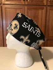 Scrub or Chef Hat Medical Nursing Chemo Skull New Orleans Saints Cotton Fabric