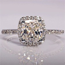 Moissanite 2Ct Cushion Cut D/VVS1 Halo Engagement Ring 14k White Gold Plated