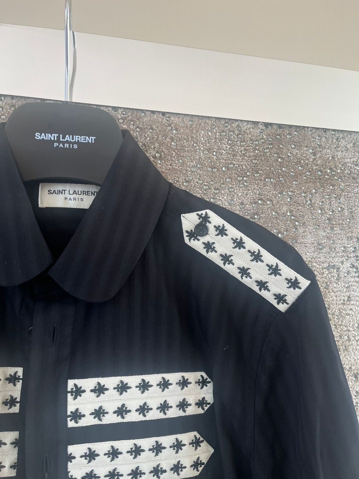 SAINT LAURENT SLP camicia da ufficiale nera nuova con etichetta 38 FR