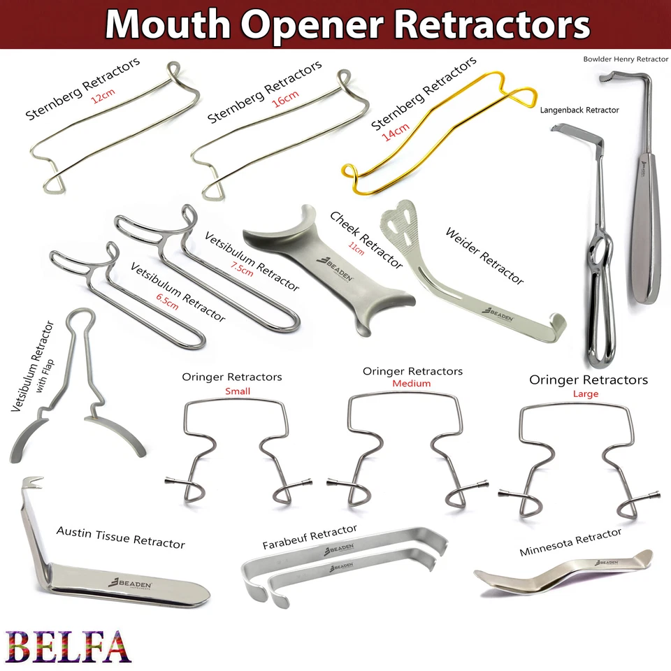 BEADEN® INSTRUMENTS Lip & Cheek Retractors Autoclavable Dental Dentist Mouth Opener Implant Surgical
