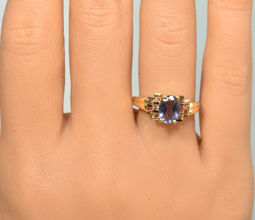 14 Karat massives Gold ovaler natürlicher Iolith natürlicher Granat Ring - Bild 8 von 11