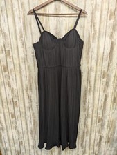 DKNY Black Fit & Flare Pleated Midi Dress Empire Waist Straps Size 8 NWT $139