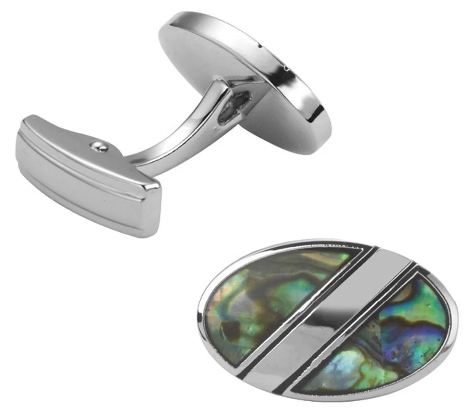 Multicolore Coquille D'Ormeau Ovale Hommes Boutons Manchette En Sac Ou Boîte - Photo 3/4