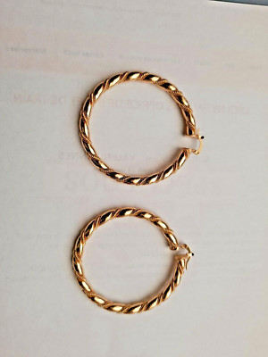 Créoles Travaillées Pour Femme En Acier Inoxydable Doré - Diamètre 3 Cm - Neuf Avec étiquettes